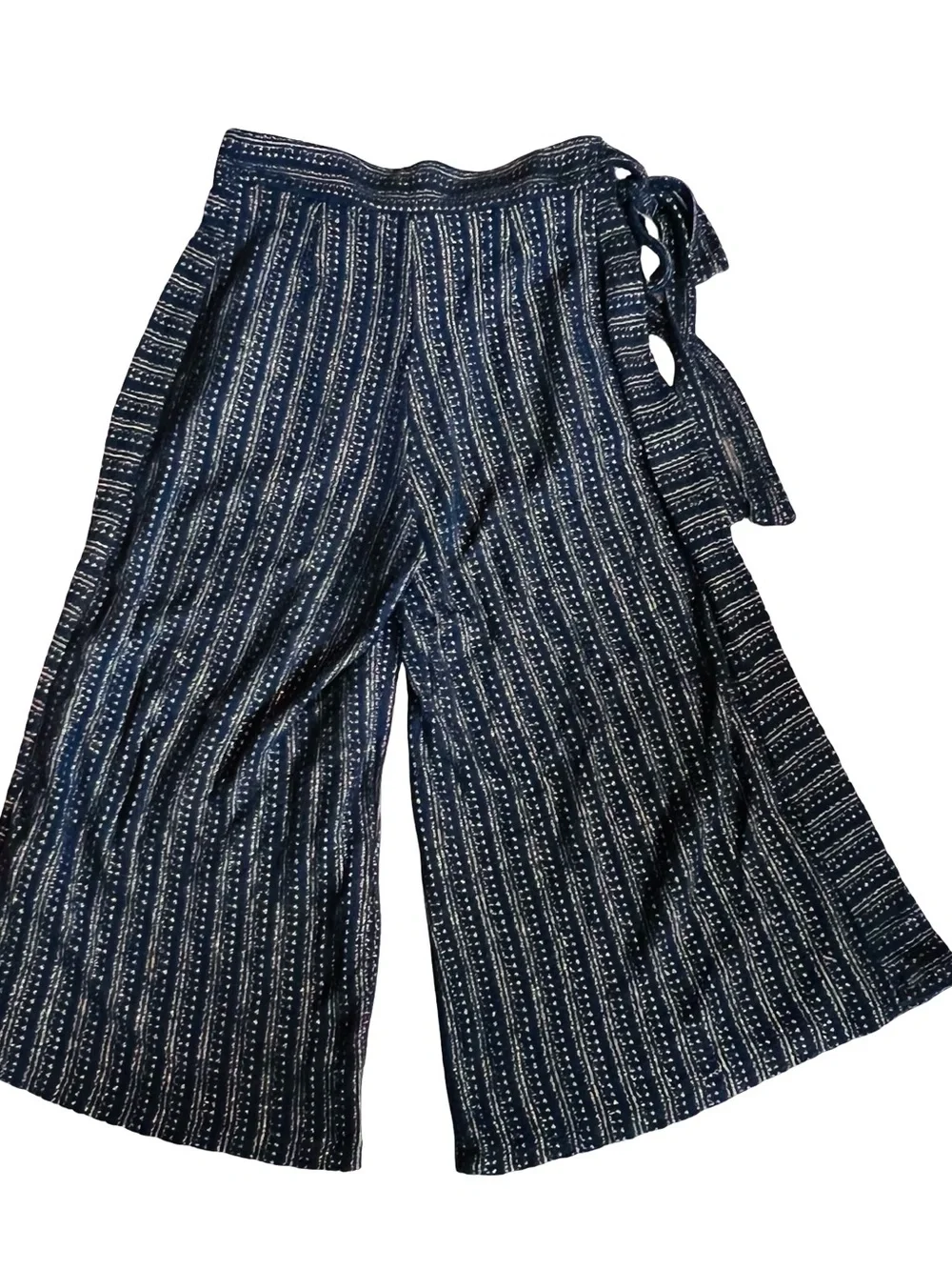 Eva Franco Anthropologie Women’s Sz M Black Wide Leg Pants Gold Stripe High Rise